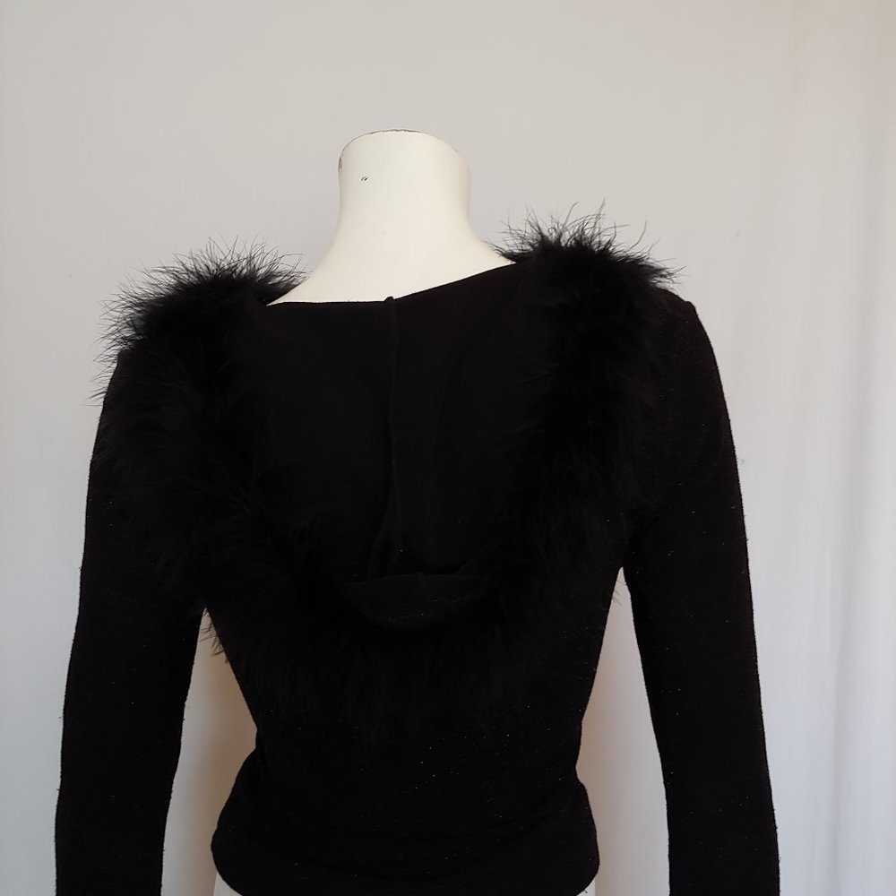 Black and gold fleck zip sweater hoodie with boa trimmed hood - Picture 3 of 11